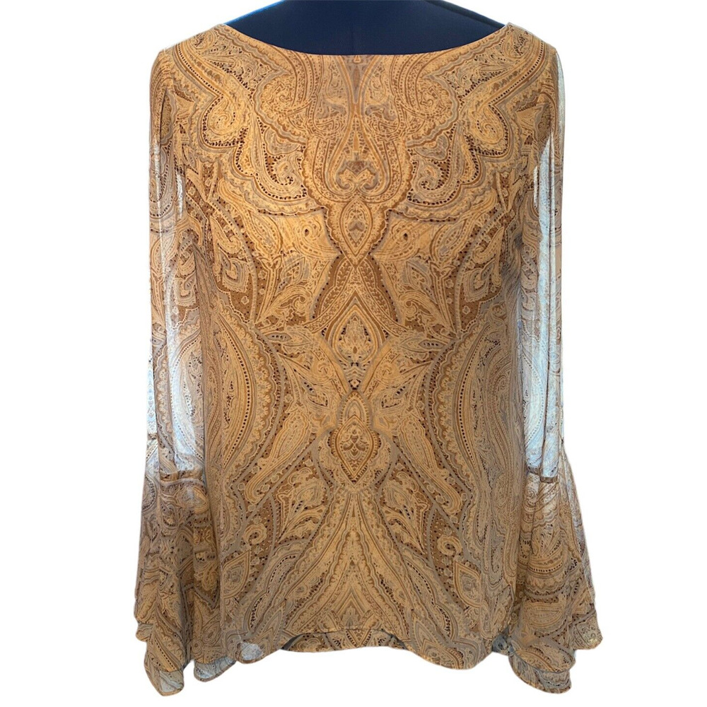 White House Black Market Size 8 Paisley Bell Sleeve Top Blouse romantic NEW!